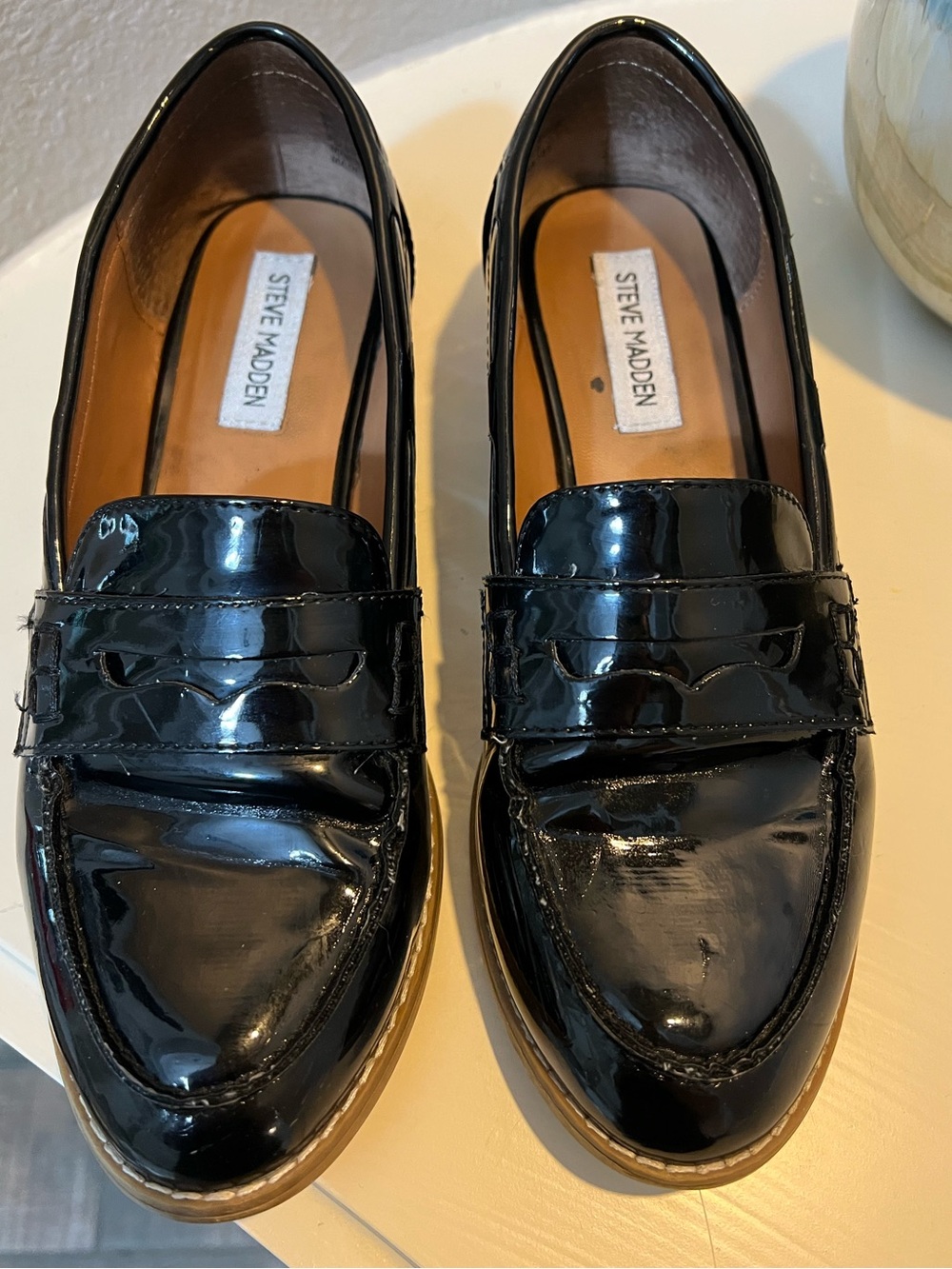 Steve Madden Glossy Black Patent Penny Loafers